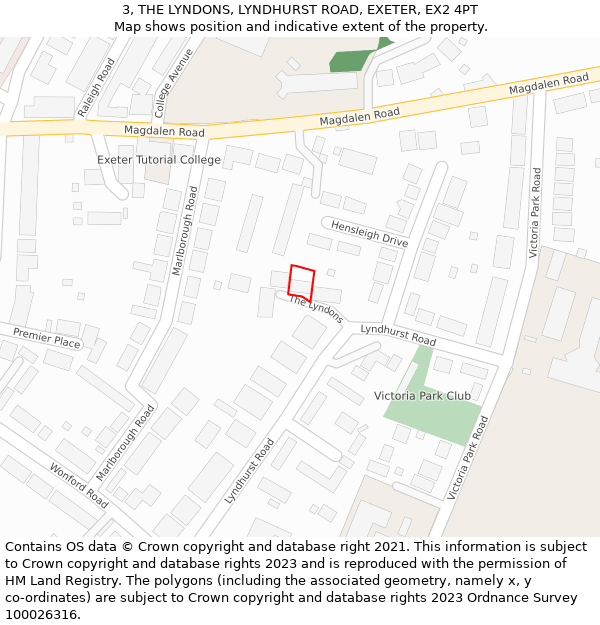3, THE LYNDONS, LYNDHURST ROAD, EXETER, EX2 4PT: Location map and indicative extent of plot