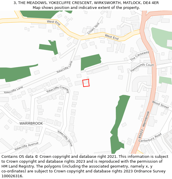 3, THE MEADOWS, YOKECLIFFE CRESCENT, WIRKSWORTH, MATLOCK, DE4 4ER: Location map and indicative extent of plot