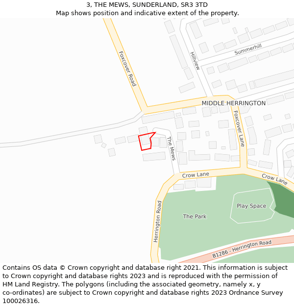 3, THE MEWS, SUNDERLAND, SR3 3TD: Location map and indicative extent of plot