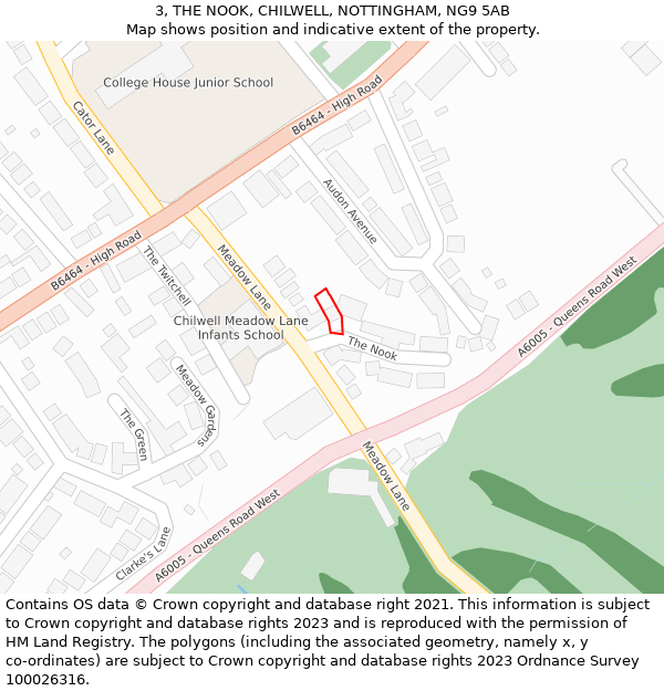 3, THE NOOK, CHILWELL, NOTTINGHAM, NG9 5AB: Location map and indicative extent of plot