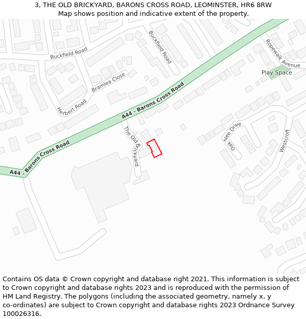 3, THE OLD BRICKYARD, BARONS CROSS ROAD, LEOMINSTER, HR6 8RW: Location map and indicative extent of plot