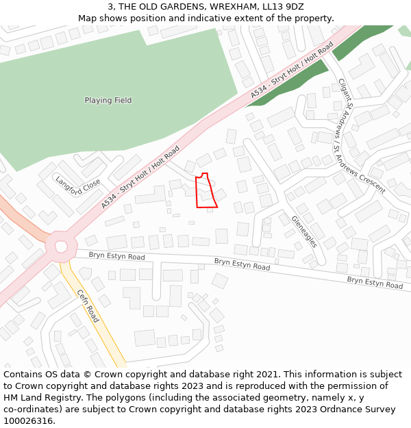 3, THE OLD GARDENS, WREXHAM, LL13 9DZ: Location map and indicative extent of plot