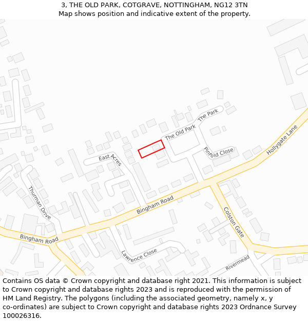 3, THE OLD PARK, COTGRAVE, NOTTINGHAM, NG12 3TN: Location map and indicative extent of plot