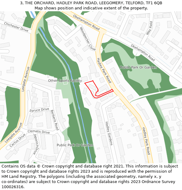 3, THE ORCHARD, HADLEY PARK ROAD, LEEGOMERY, TELFORD, TF1 6QB: Location map and indicative extent of plot