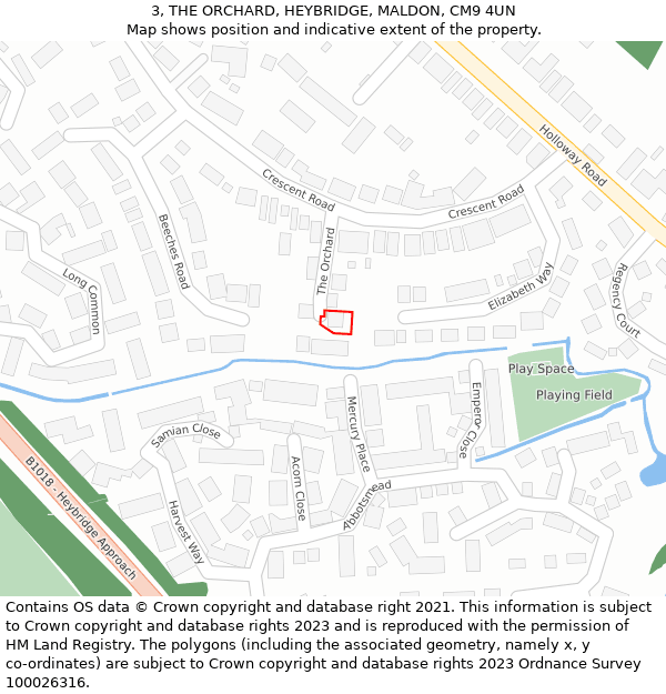 3, THE ORCHARD, HEYBRIDGE, MALDON, CM9 4UN: Location map and indicative extent of plot