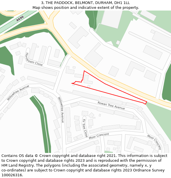 3, THE PADDOCK, BELMONT, DURHAM, DH1 1LL: Location map and indicative extent of plot