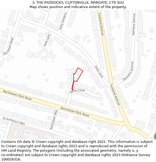 3, THE PADDOCKS, CLIFTONVILLE, MARGATE, CT9 3UU: Location map and indicative extent of plot