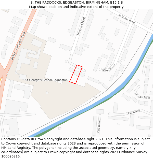 3, THE PADDOCKS, EDGBASTON, BIRMINGHAM, B15 1JB: Location map and indicative extent of plot