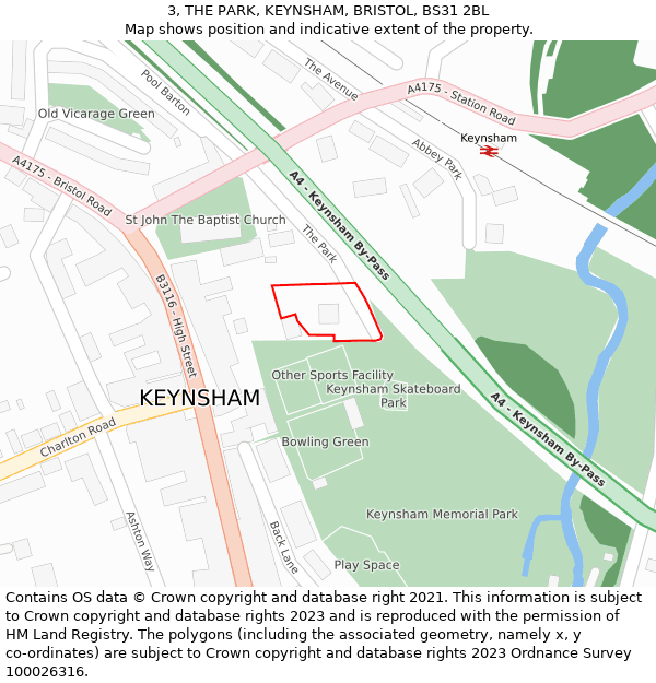 3, THE PARK, KEYNSHAM, BRISTOL, BS31 2BL: Location map and indicative extent of plot
