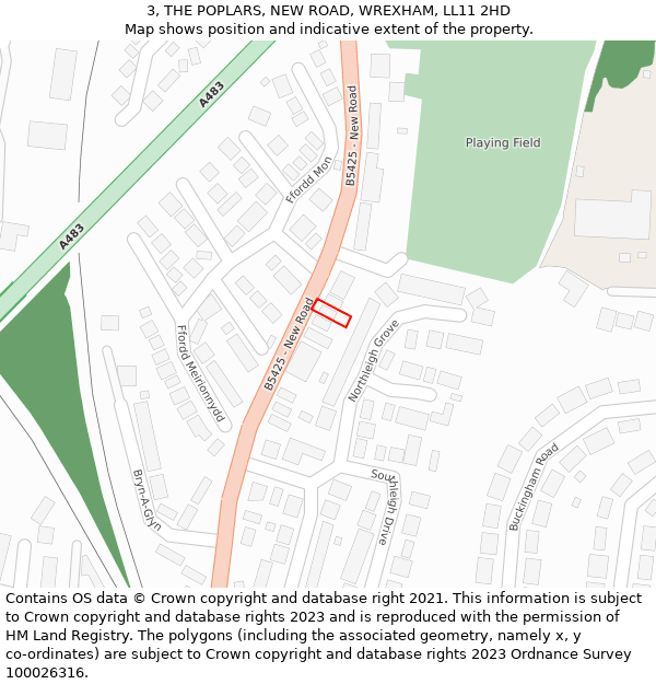 3, THE POPLARS, NEW ROAD, WREXHAM, LL11 2HD: Location map and indicative extent of plot