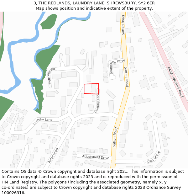 3, THE REDLANDS, LAUNDRY LANE, SHREWSBURY, SY2 6ER: Location map and indicative extent of plot