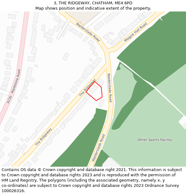 3, THE RIDGEWAY, CHATHAM, ME4 6PD: Location map and indicative extent of plot