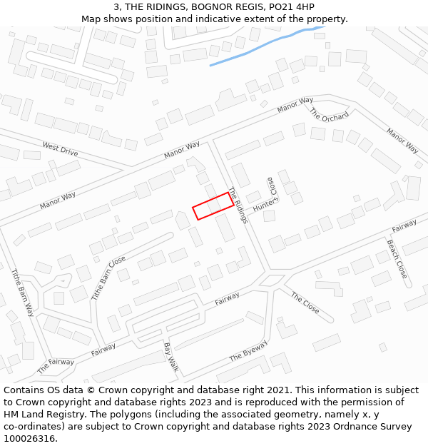 3, THE RIDINGS, BOGNOR REGIS, PO21 4HP: Location map and indicative extent of plot