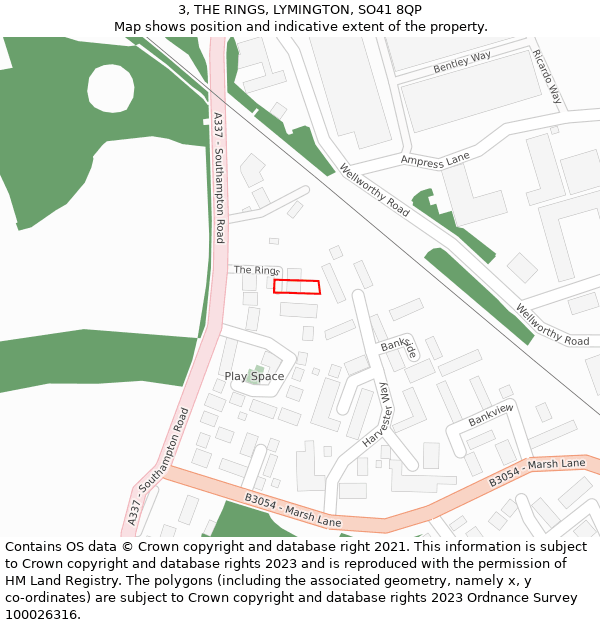 3, THE RINGS, LYMINGTON, SO41 8QP: Location map and indicative extent of plot