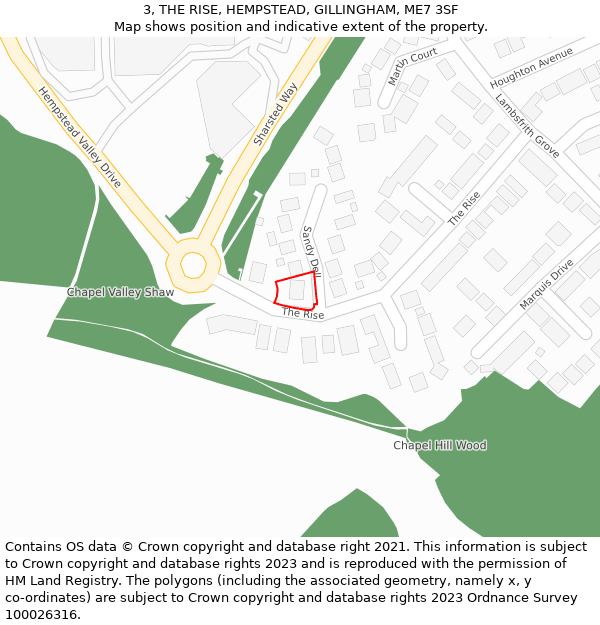 3, THE RISE, HEMPSTEAD, GILLINGHAM, ME7 3SF: Location map and indicative extent of plot