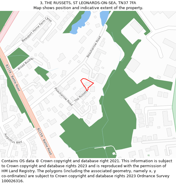 3, THE RUSSETS, ST LEONARDS-ON-SEA, TN37 7FA: Location map and indicative extent of plot