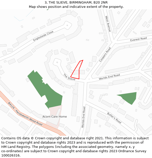 3, THE SLIEVE, BIRMINGHAM, B20 2NR: Location map and indicative extent of plot