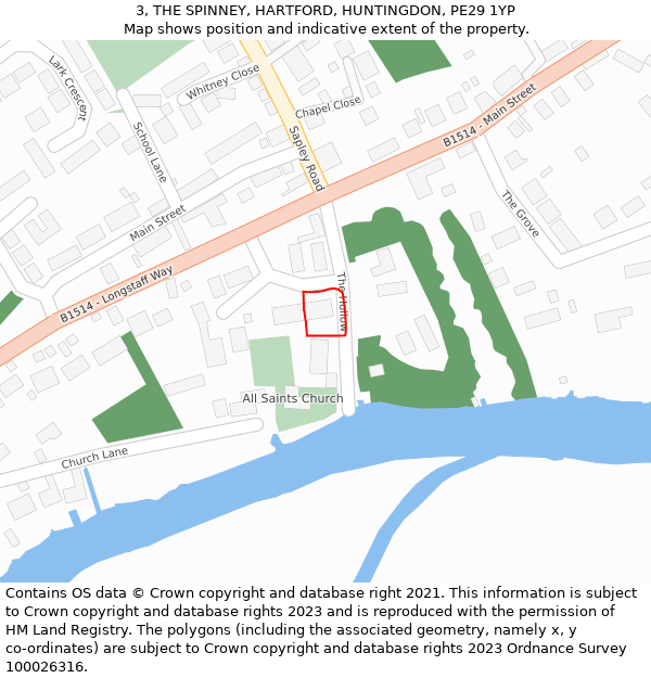 3, THE SPINNEY, HARTFORD, HUNTINGDON, PE29 1YP: Location map and indicative extent of plot