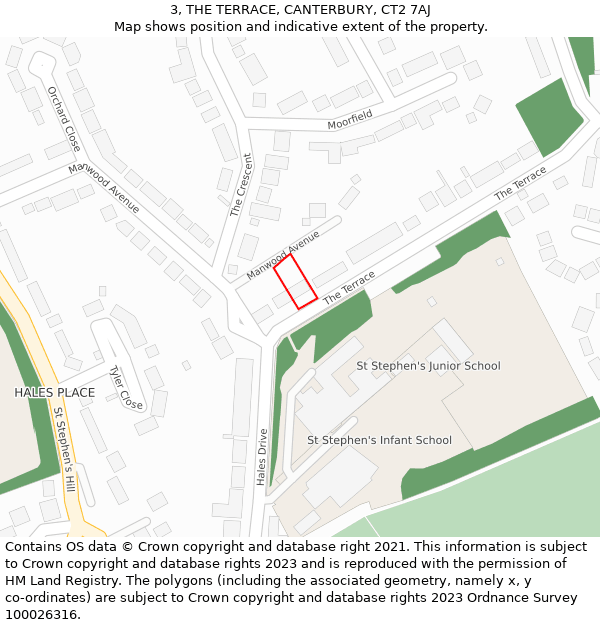 3, THE TERRACE, CANTERBURY, CT2 7AJ: Location map and indicative extent of plot