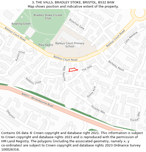 3, THE VALLS, BRADLEY STOKE, BRISTOL, BS32 8AW: Location map and indicative extent of plot