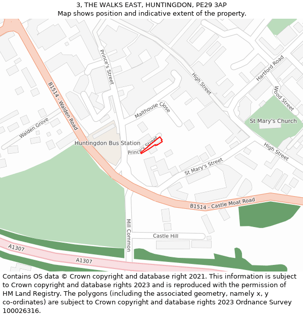 3, THE WALKS EAST, HUNTINGDON, PE29 3AP: Location map and indicative extent of plot