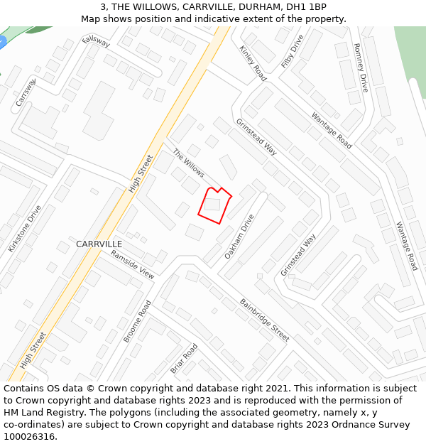 3, THE WILLOWS, CARRVILLE, DURHAM, DH1 1BP: Location map and indicative extent of plot