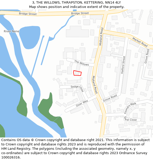 3, THE WILLOWS, THRAPSTON, KETTERING, NN14 4LY: Location map and indicative extent of plot