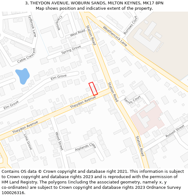 3, THEYDON AVENUE, WOBURN SANDS, MILTON KEYNES, MK17 8PN: Location map and indicative extent of plot