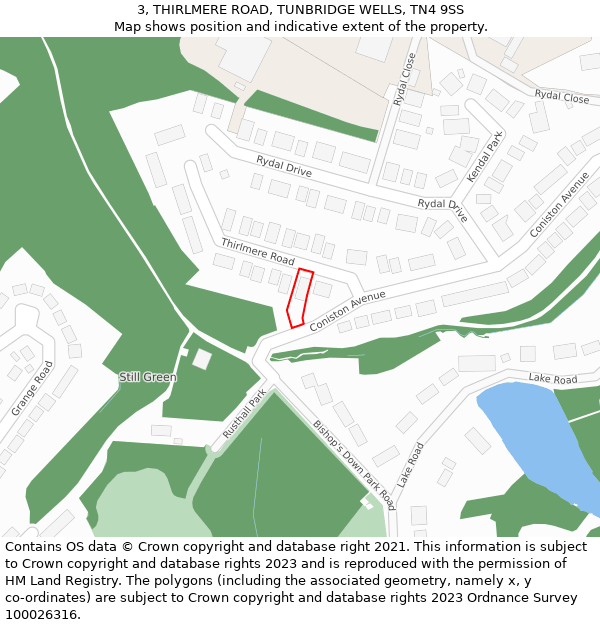 3, THIRLMERE ROAD, TUNBRIDGE WELLS, TN4 9SS: Location map and indicative extent of plot