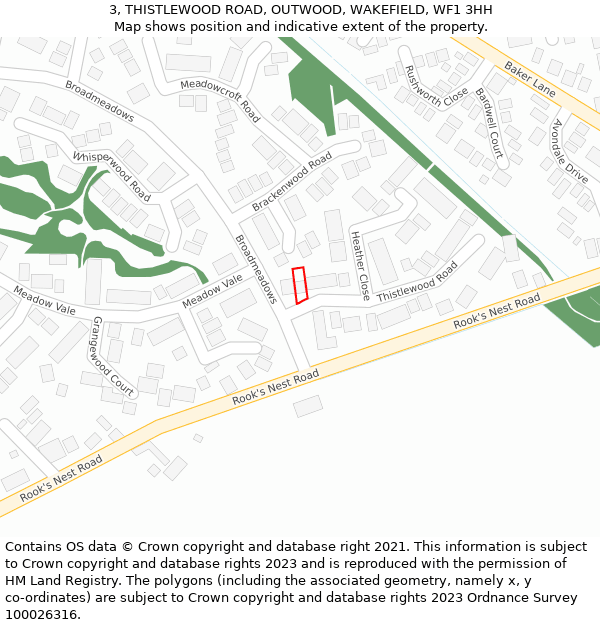 3, THISTLEWOOD ROAD, OUTWOOD, WAKEFIELD, WF1 3HH: Location map and indicative extent of plot