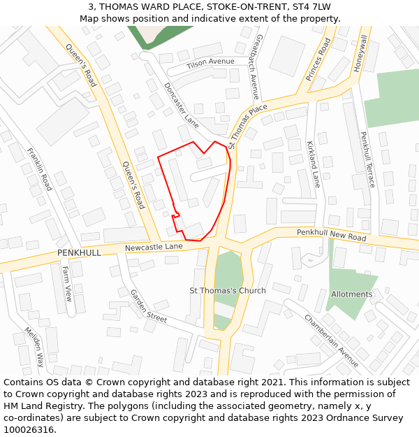 3, THOMAS WARD PLACE, STOKE-ON-TRENT, ST4 7LW: Location map and indicative extent of plot