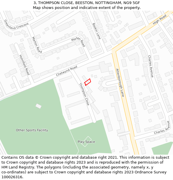 3, THOMPSON CLOSE, BEESTON, NOTTINGHAM, NG9 5GF: Location map and indicative extent of plot