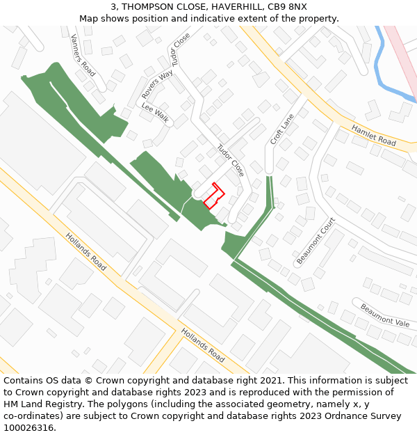 3, THOMPSON CLOSE, HAVERHILL, CB9 8NX: Location map and indicative extent of plot