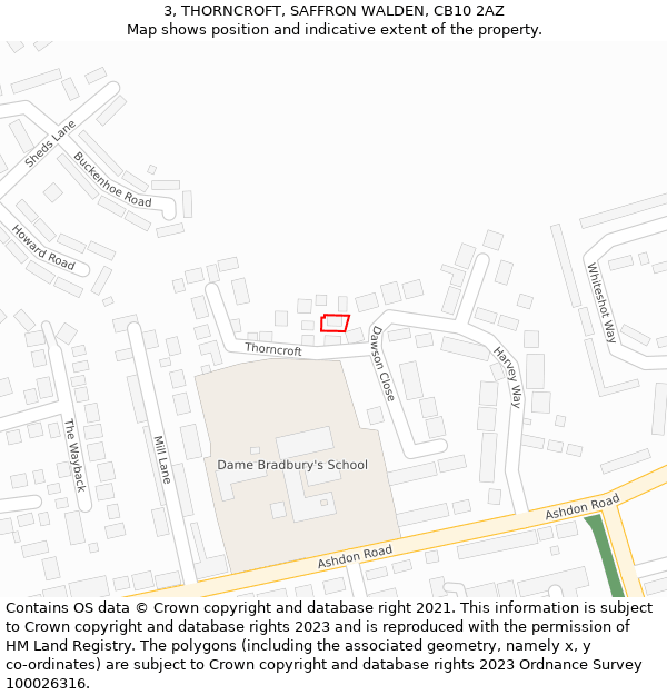 3, THORNCROFT, SAFFRON WALDEN, CB10 2AZ: Location map and indicative extent of plot