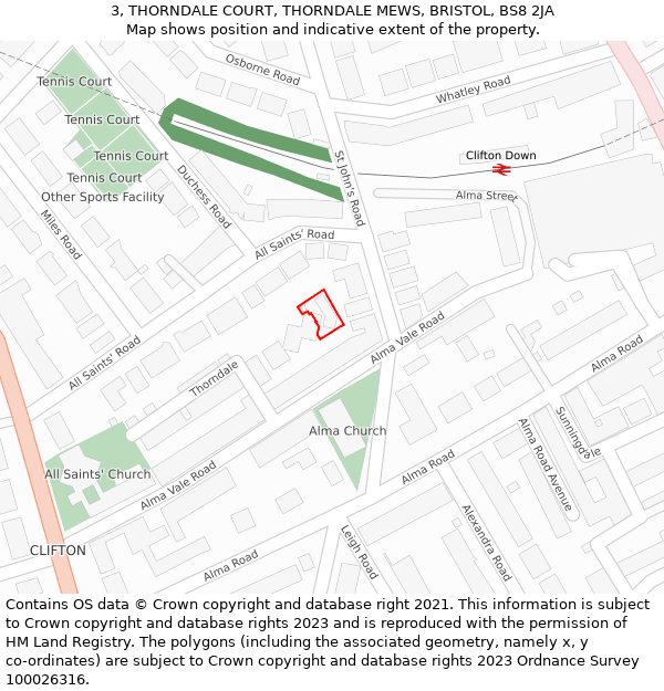 3, THORNDALE COURT, THORNDALE MEWS, BRISTOL, BS8 2JA: Location map and indicative extent of plot