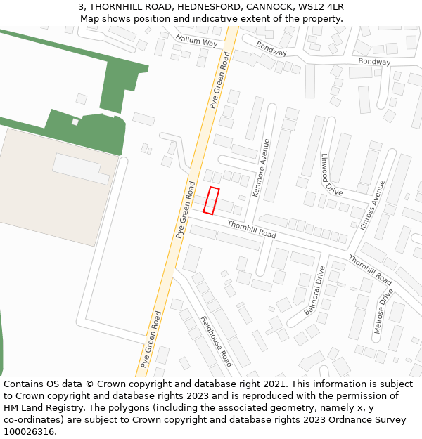 3, THORNHILL ROAD, HEDNESFORD, CANNOCK, WS12 4LR: Location map and indicative extent of plot