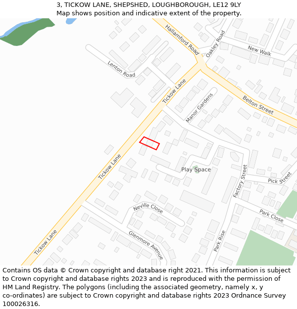 3, TICKOW LANE, SHEPSHED, LOUGHBOROUGH, LE12 9LY: Location map and indicative extent of plot