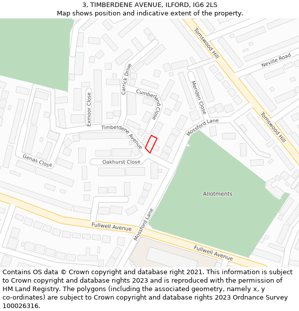 3, TIMBERDENE AVENUE, ILFORD, IG6 2LS: Location map and indicative extent of plot