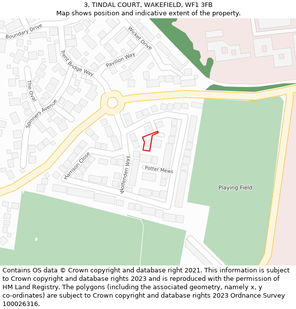 3, TINDAL COURT, WAKEFIELD, WF1 3FB: Location map and indicative extent of plot