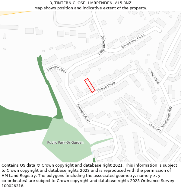 3, TINTERN CLOSE, HARPENDEN, AL5 3NZ: Location map and indicative extent of plot