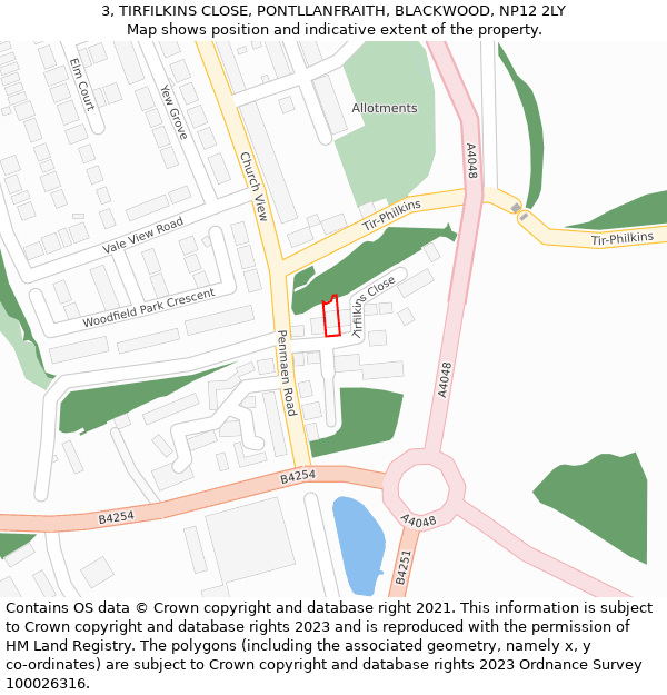 3, TIRFILKINS CLOSE, PONTLLANFRAITH, BLACKWOOD, NP12 2LY: Location map and indicative extent of plot
