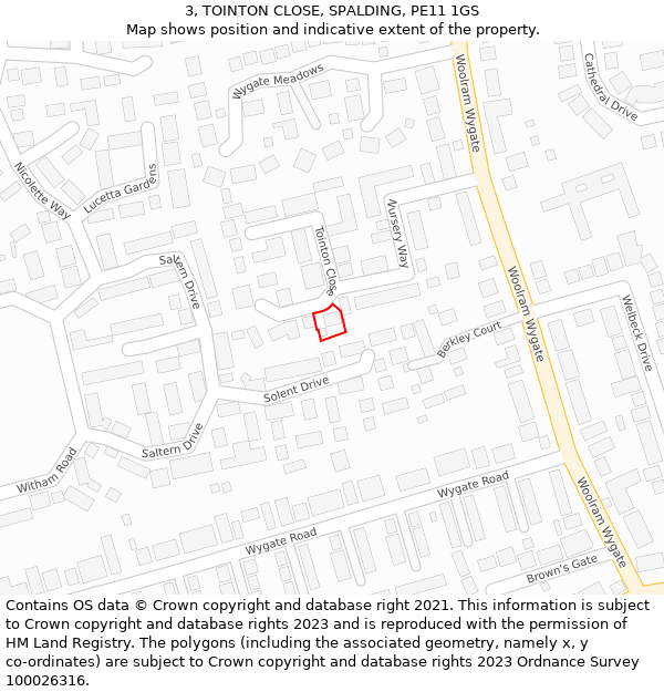 3, TOINTON CLOSE, SPALDING, PE11 1GS: Location map and indicative extent of plot