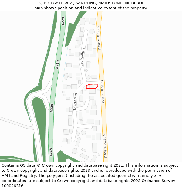 3, TOLLGATE WAY, SANDLING, MAIDSTONE, ME14 3DF: Location map and indicative extent of plot