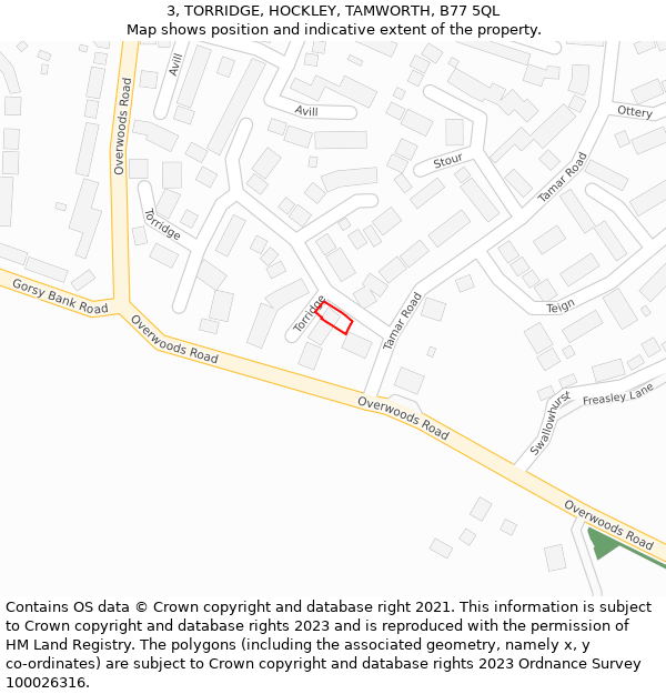 3, TORRIDGE, HOCKLEY, TAMWORTH, B77 5QL: Location map and indicative extent of plot