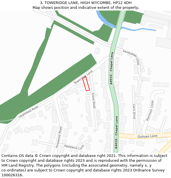 3, TOWERIDGE LANE, HIGH WYCOMBE, HP12 4DH: Location map and indicative extent of plot