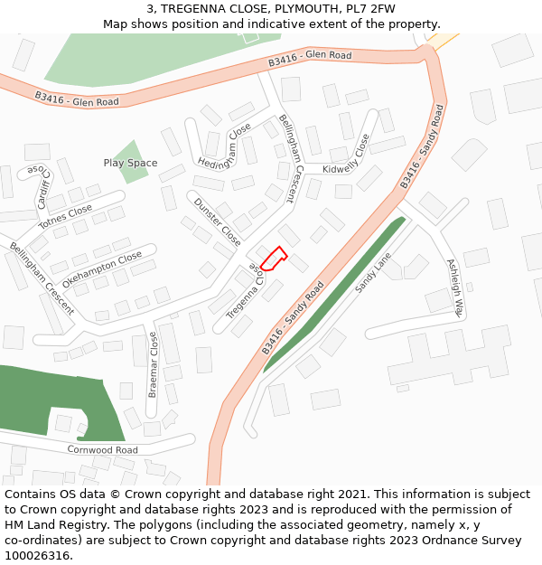 3, TREGENNA CLOSE, PLYMOUTH, PL7 2FW: Location map and indicative extent of plot