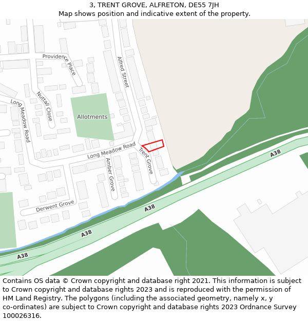 3, TRENT GROVE, ALFRETON, DE55 7JH: Location map and indicative extent of plot