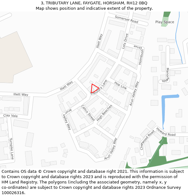 3, TRIBUTARY LANE, FAYGATE, HORSHAM, RH12 0BQ: Location map and indicative extent of plot