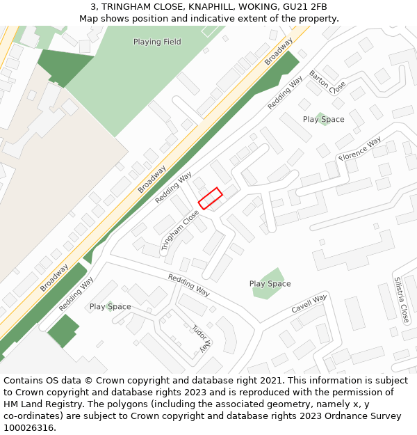 3, TRINGHAM CLOSE, KNAPHILL, WOKING, GU21 2FB: Location map and indicative extent of plot