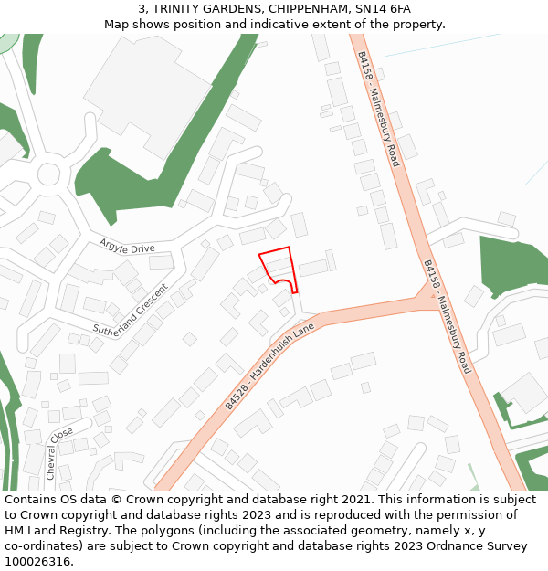 3, TRINITY GARDENS, CHIPPENHAM, SN14 6FA: Location map and indicative extent of plot